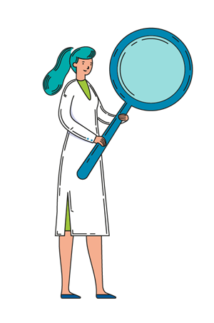 Pharmacologist with magnifying glass